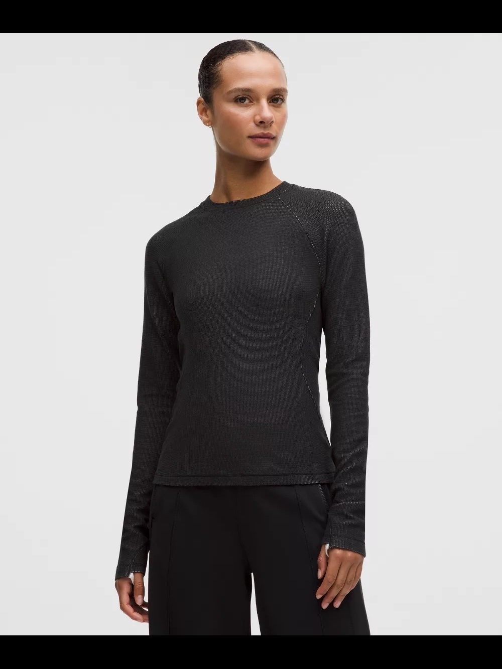 NWT Lululemon Waffle Knit Crew Neck Base Layer sz Med Heathered Black